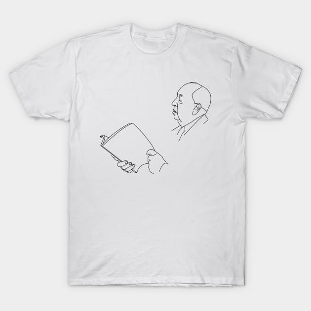 Alfred Hitchcock minimal line drawing T-Shirt by frndpndrlc
